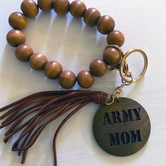 Army Wooden & Leather Bracelet with Keyring